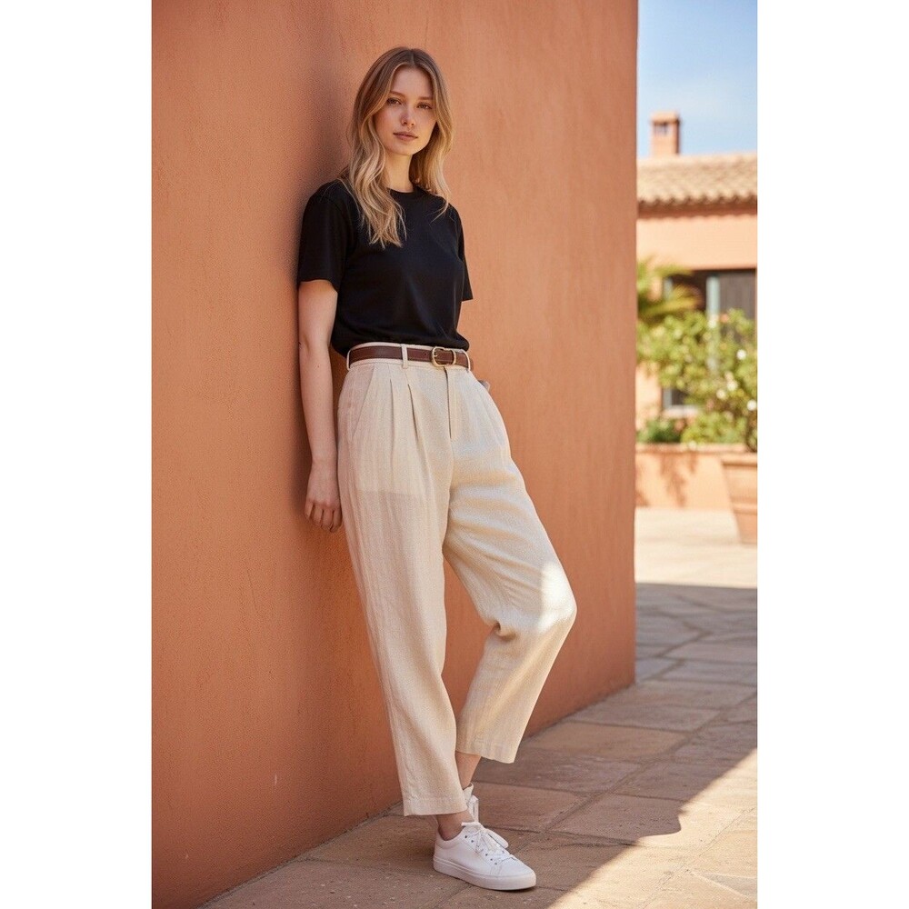 Autres Filles Women’s Linen Ivory Belted  Cropped Pants Size S